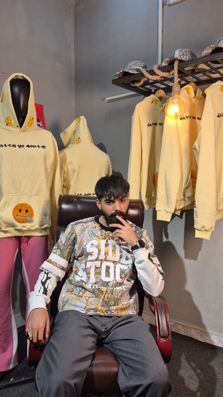 Printed hoodie at showroom